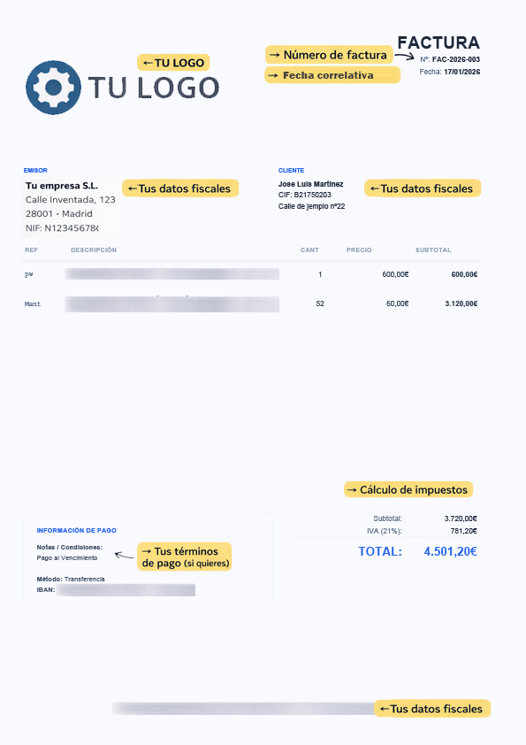 Ejemplo de factura en PDF